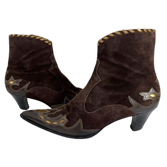 Antonio Melani Bailey Brown Suede/Leather Inlay Western Ankle Boots Women SZ 8.5 - Picture 1 of 12